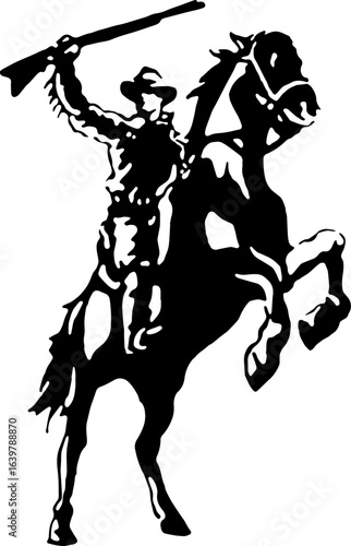 abstract design of American wild west desert with cowboys - hand drawn Black illustration. Ilustraciones del viejo oeste. PNG.JPG. VEKTOR
