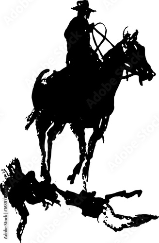 abstract design of American wild west desert with cowboys - hand drawn Black illustration. Ilustraciones del viejo oeste. PNG.JPG. VEKTOR