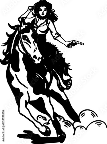 abstract design of American wild west desert with cowboys - hand drawn Black illustration. Ilustraciones del viejo oeste. PNG.JPG. VEKTOR