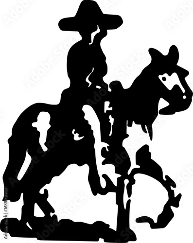 abstract design of American wild west desert with cowboys - hand drawn Black illustration. Ilustraciones del viejo oeste. PNG.JPG. VEKTOR