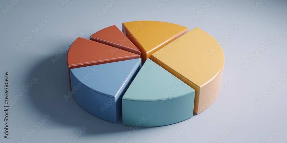 Obraz premium Colorful pie chart segments on a gray background, business data visualization