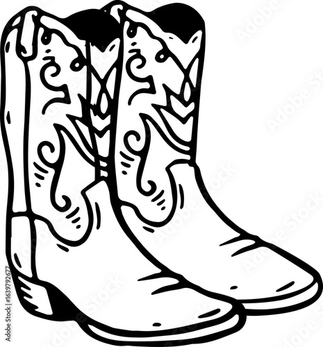 abstract design of American wild west desert with cowboys - hand drawn Black illustration. Ilustraciones del viejo oeste. PNG.JPG. VEKTOR