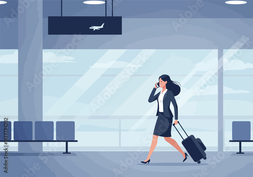 An ambitious business builder and successful woman walking through the airport terminal for her next corporate travel engagement