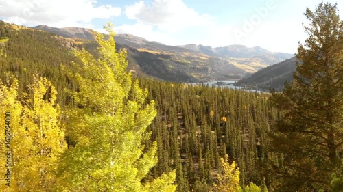 Scenic view of a forest and mountains in colorado on a sunny day in autumn