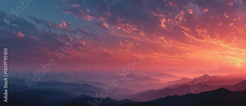 Sunset over mountains with skyline