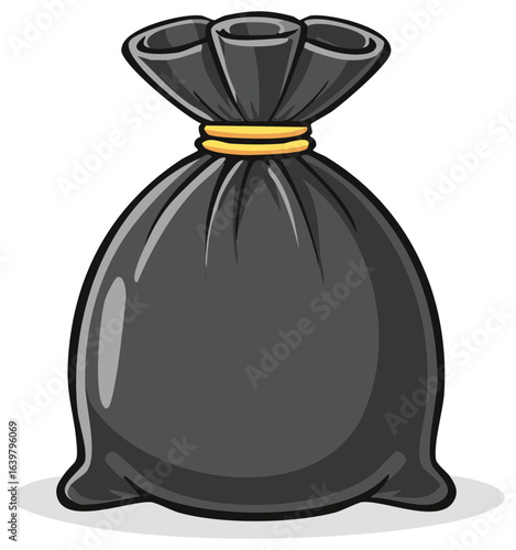 Cartoon Style Black Trash Bag Vector Illustration for Disposal and Waste Management