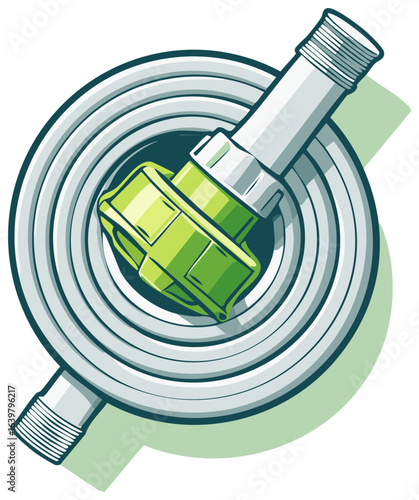 Coiled Garden Hose with Green Connector and White Fittings