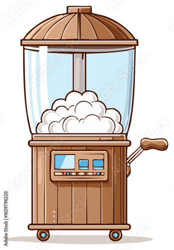Cotton Candy Machine Cartoon, Candyfloss Maker,  Sweet Treat Vendor With Handle, Wooden Design