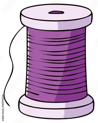 Cartoon style purple thread spool isolated for sewing craft and textile projects