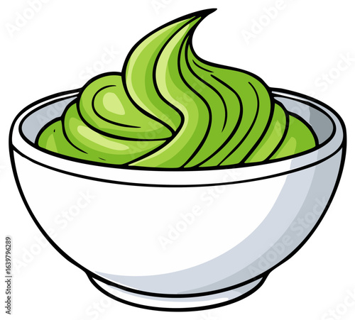 Cartoon illustration of a white bowl filled with green wasabi paste
