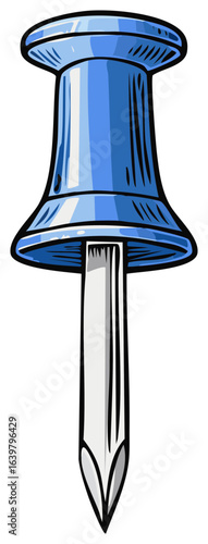 Oversized Blue Pushpin or Thumbtack Cartoon Illustration for Notice Boards and Creative Projects