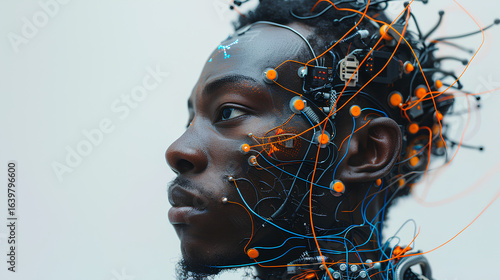 Digital Man Futuristic Profile Portrait with Circuitry Overlay