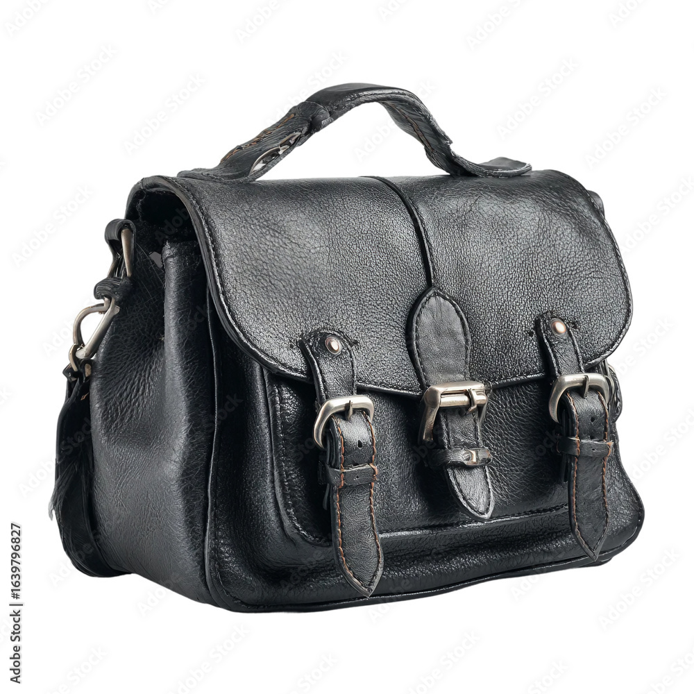 Naklejka premium black leather bag[Transparent Background PNG]