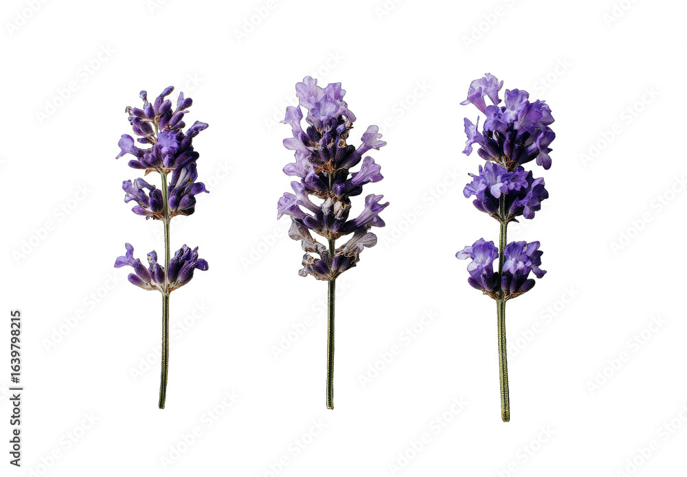 Fototapeta premium Three lavender sprigs against a black background
