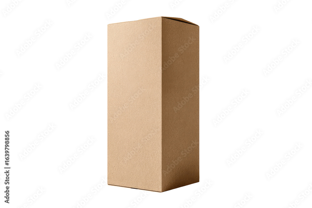 Fototapeta premium A light beige cardboard box, upright and in profile view. Simple, rectangular shape, no visible markings or text