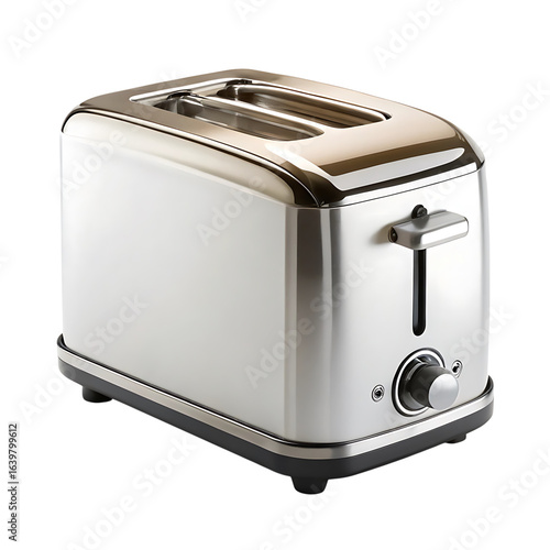 Modern stainless steel and white electric toaster on black background
