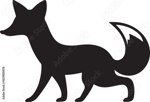 Silhouette style vector minimal fox logo design icon, modern black color simple line art animal illustration, creative unique branding symbol for Adobe Stock and digital graphic design projects