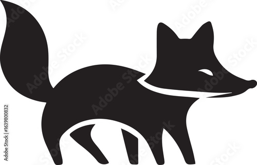 Silhouette style vector minimal fox logo design icon, modern black color simple line art animal illustration, creative unique branding symbol for Adobe Stock and digital graphic design projects