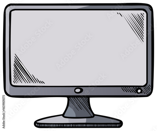 Vintage desktop computer monitor screen blank display hand drawn illustration