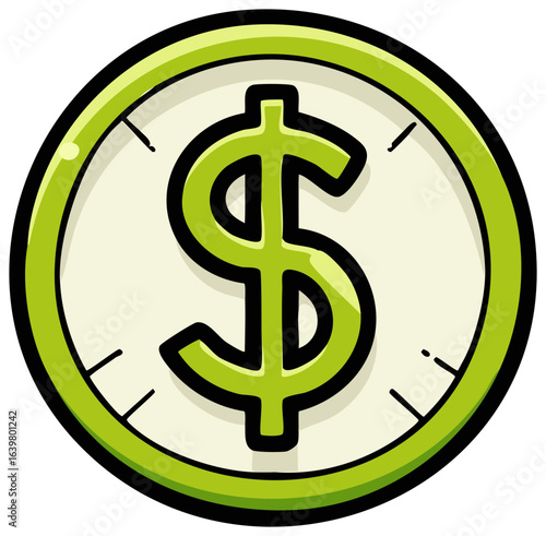 Cartoon Dollar Symbol Clock Face Illustration for Financial Time Concepts