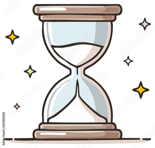 Cute Hourglass with Stars Symbolizing Time Passing or Waiting