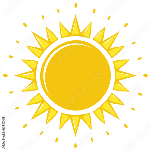 Vibrant yellow stylized sun illustration radiating bright light and positive energy