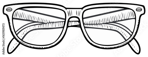 Classic Retro Eyeglasses Black White Hand Drawn Line Art Illustration