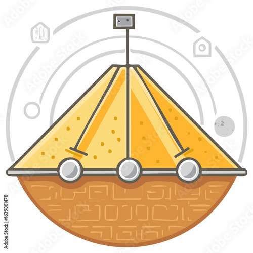 Mars Rover Illustration Exploring Planet Surface with Orbiting Icons Graphic