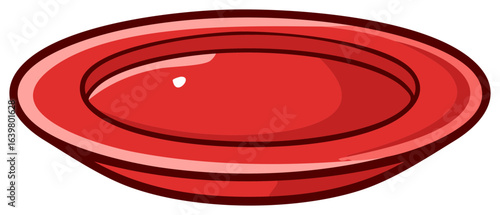 Vector illustration of a red, round, and slightly oval plate.