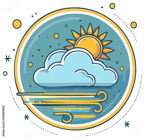 Sunny cloudy windy day weather forecast illustration