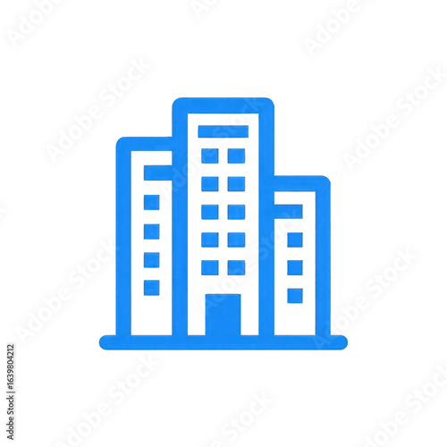 Neon blue stylized office building icon