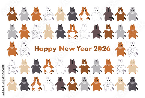 2026年年賀状イラスト（いろんな種類のかわいい馬模様）