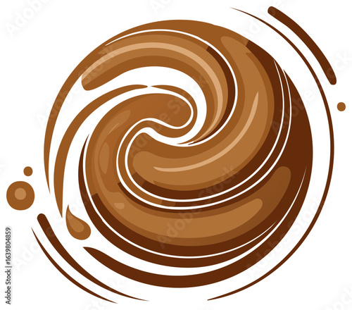 Stylized swirl of creamy brown liquid, creating dynamic spiral graphic illustration of chocolate or coffee flavor