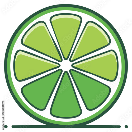 Vibrant green lime slice illustration with segmented interior and graphic outline