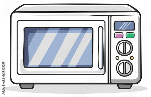 Illustration of a white microwave oven with controls and a clear door.