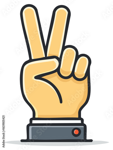 Cartoon hand making peace sign wearing a suit sleeve cartoon icon