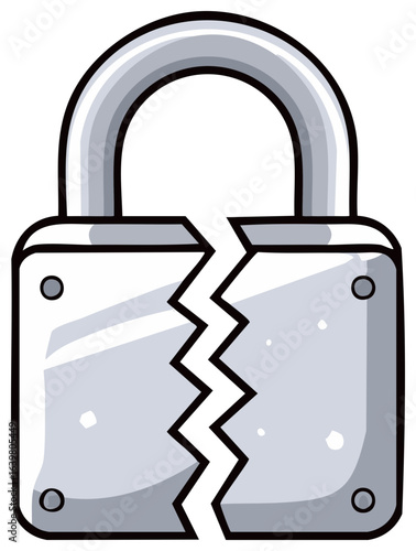 Cracked Open Metal Padlock Security Failure Cartoon Representation