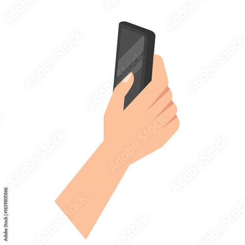 hand holding smartphone to record or take photo, simple cartoon illustration