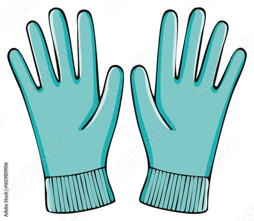 Pair of protective blue cartoon style gloves with ribbed cuffs