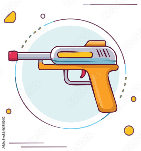 Retro sci fi blaster weapon with colorful design elements