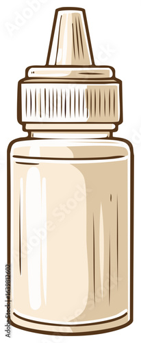 Simple cream colored eye drops container, medication bottle with brown outlines in an illustration