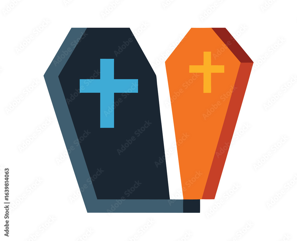 Fototapeta premium Coffin and Cross Vector Illustration Clipart, Gothic Funeral Symbol Design Art