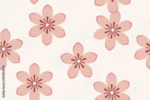 Seamless vector floral pattern with pink flowers and green leaves, perfect for a spring textile design