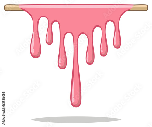 Pink Liquid Dripping From Stick Abstract Flowing Substance Isolated Cartoon Style