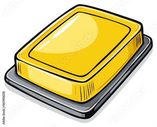 Clean yellow bar of soap resting on a soap dish vector cartoon illustration