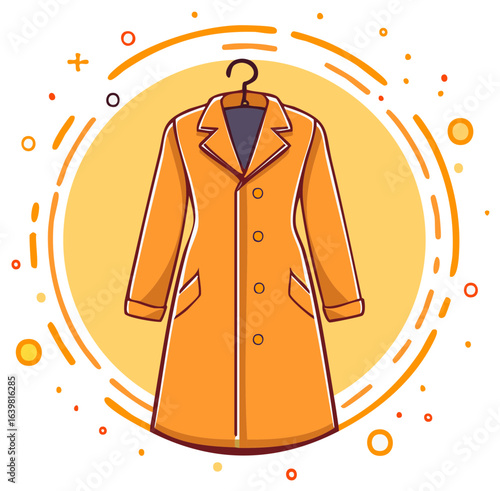 Stylish Orange Overcoat Illustration Hanging on Coat Hanger for Fashion Apparel