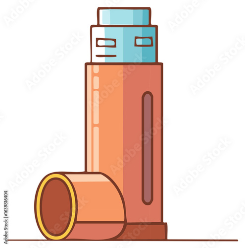 Illustrated Inhaler with a Mouthpiece, Providing Respiratory Support and Therapy for Lung Health in a Cartoon Style