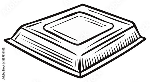 Hand-drawn illustration of a closed book with textured pages and a recessed cover in a simple outline style