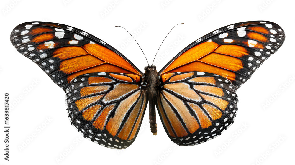 Fototapeta premium Monarch butterfly with orange and black wings spread wide