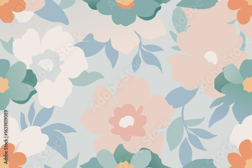 Seamless floral pattern with vintage flowers and leaves on a retro textile background